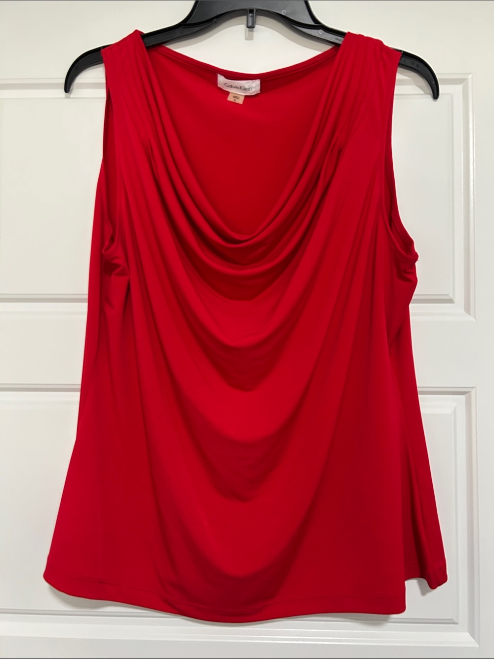 Calvin Klein Red Draped Cowl Neck Tank Top